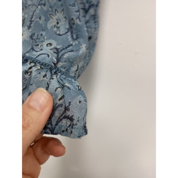 Frye Womens Blouse Medium Blue Paisley Eyelet BOHO Keyhole Back Ruffle Top - Picture 8 of 11